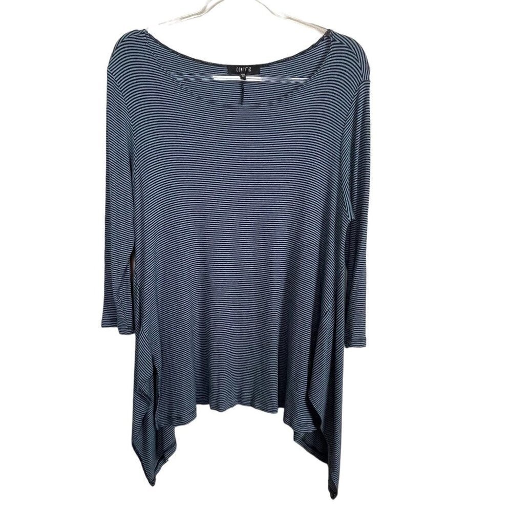 Comfy USA Lagenlook Tunic M Asym Hem Stripe Art to Wear